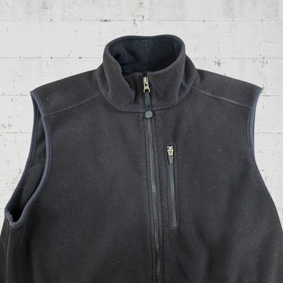 L L Bean Black Fleece Full Zip Gorpcore Mock Neck Sleeveless Vest Size Medium - Picture 2 of 8